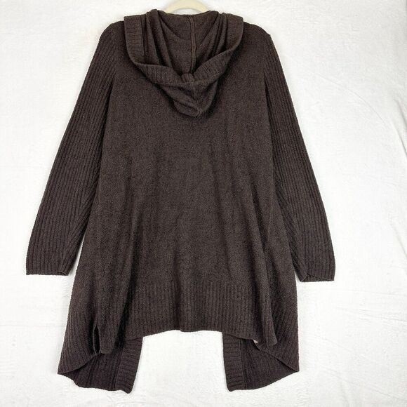 Barefoot Dreams Cozychic Lite Hooded Cardigan Size Large Brown Pockets - Picture 2 of 4